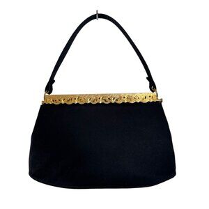 Vintage Magid Black Top Handle Purse With Pierced Ornate Clasp